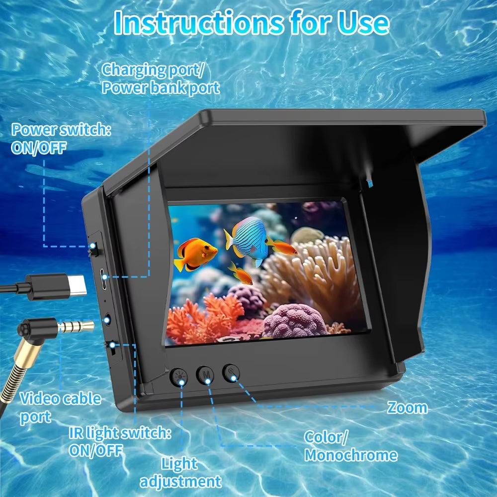 Seastyle Portable Underwater Fishing Camera with 4.3 LCD Monitor Infrared Night Vision Waterproof Fish Finder for All Seasons