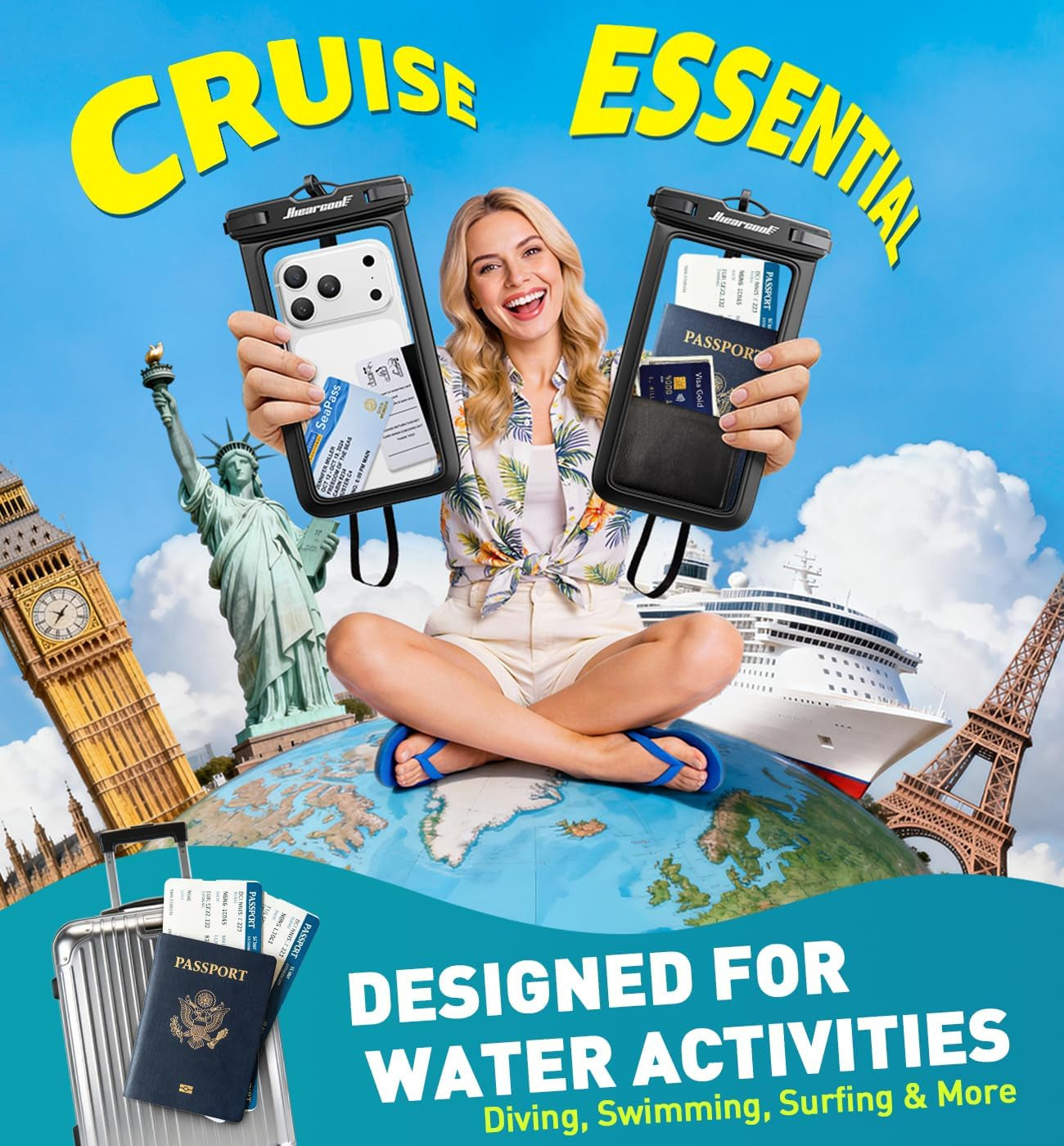 Waterproof Phone Pouch, IPX8 Waterproof Phone Case for Iphone 17/16/15/14 Pro Max, Cell Phone Dry Bag for Beach & Cruise Essentials, Touch Screen, Lanyard Included, 2 Pack (Fits up to 8.9”)